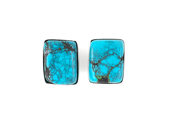 53549 - Gold Turquoise Rectangle Cushion Earrings