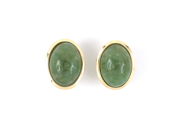 53551 - SOLD - Gold Jadeite Oval Earrings