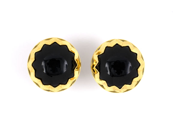 53560 - Gold Onyx Star Button Earrings