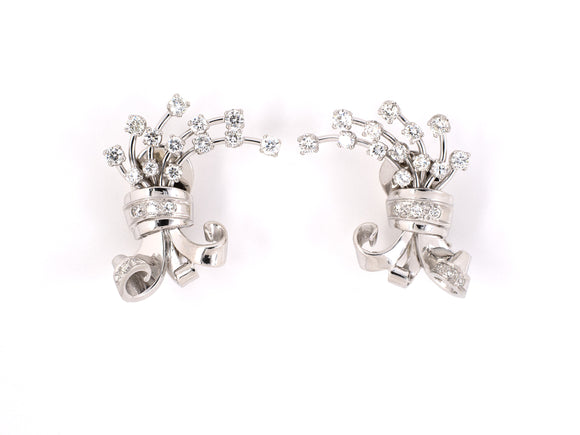 53571 - Circa 1950 Platinum Diamond Ribbon Earrings