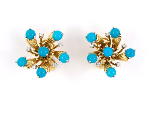 53587 - SOLD - Circa 1999 Schlumberger Tiffany Platinum Gold Turquoise Diamond Earrings