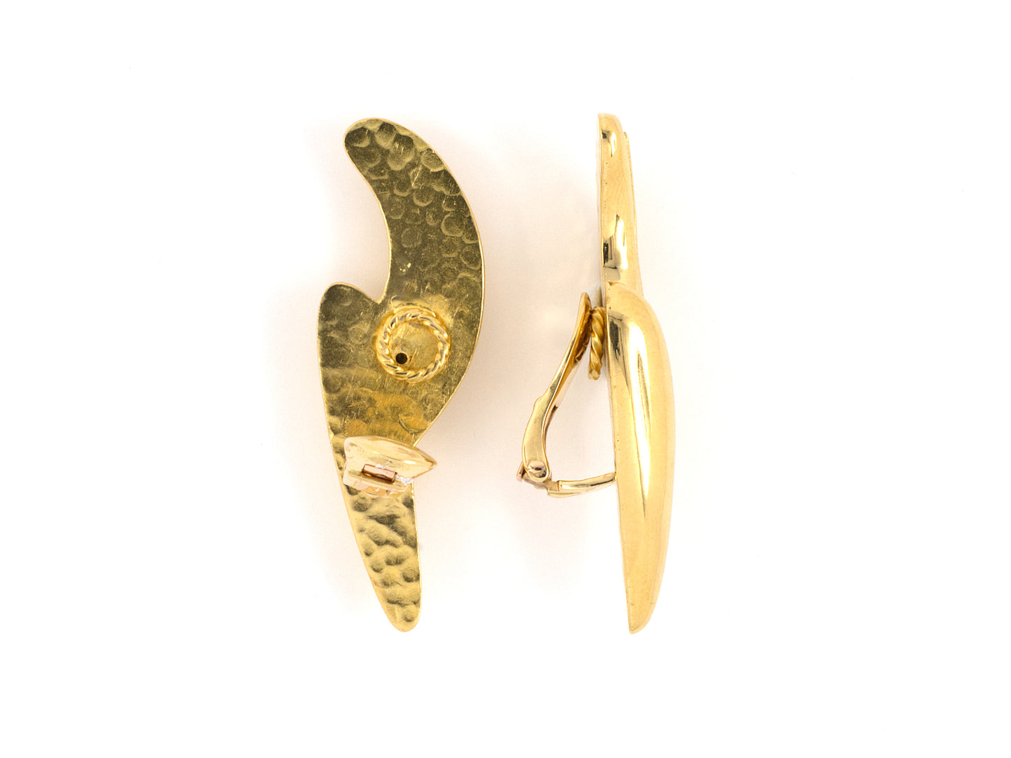 53687 - Lalaounis Neolithic Gold Grooved Hammered Drop Earrings