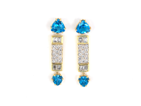 53729 - SOLD - Gold Diamond Topaz Drop Dangle Earrings