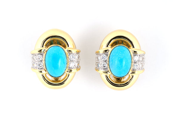 53730 - SOLD - Webb Gold Platinum Turquoise Diamond Earrings