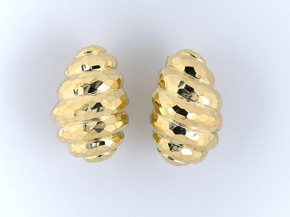 53738 - SOLD - Dunay Gold Faceted Domed Hoop Earrings