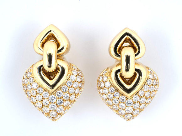 53739 - SOLD - Circa 2000 Bulgari Doppio Cuore Gold Diamond Drop Earrings