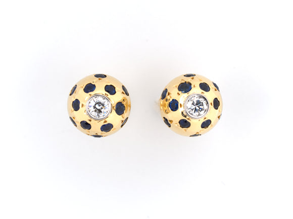 53754 - SOLD - Platinum Gold Diamond Sapphire Ball Stud Earrings