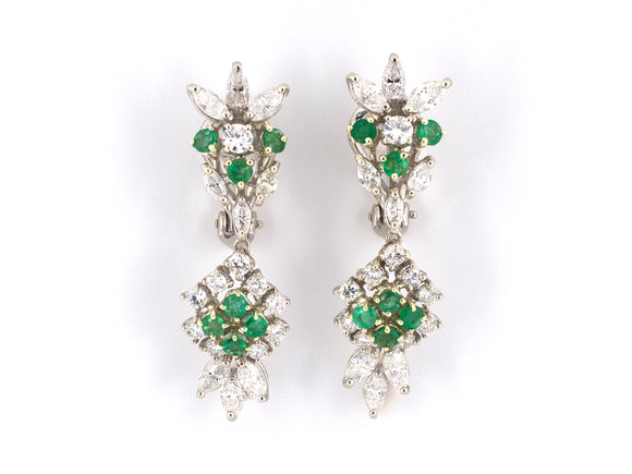 53755 - Gold Diamond Emerald Cluster Earrings