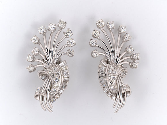 53762 - Circa 1950 Platinum Diamond Earrings