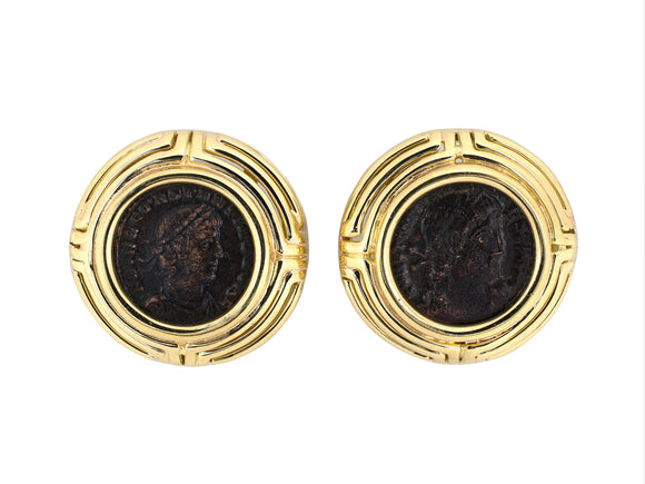 53777 - SOLD - Black Starr & Frost Gold Roman Coin Earrings