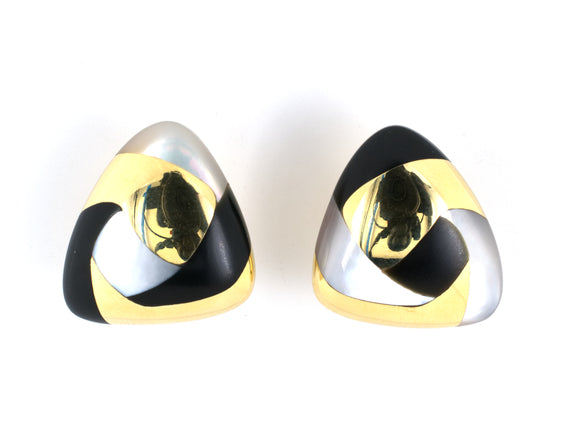 53786 - Tiffany Gold Black Onyx  Pearl Inlay Earrings