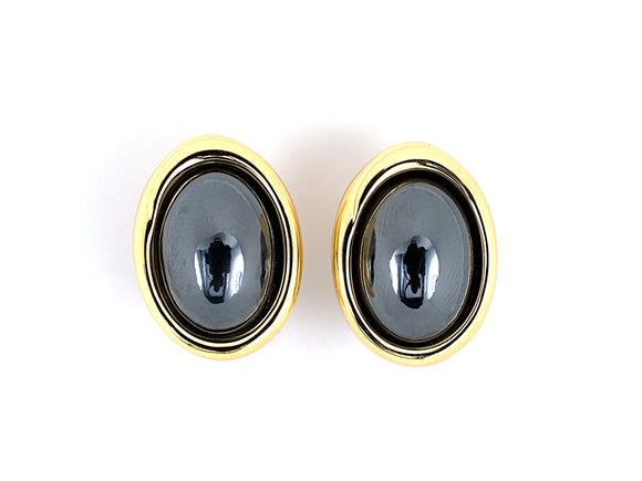 53787 - SOLD - Tiffany Cummings Gold Hematite Oval Earrings