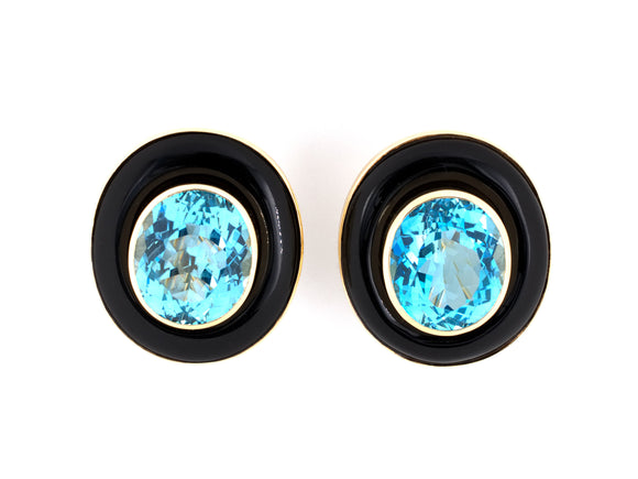 53793 - Gold Topaz Onyx Oval Earrings