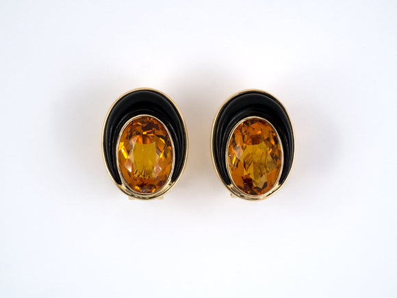 53794 - Gold Citrine Black Onyx Oval Earrings