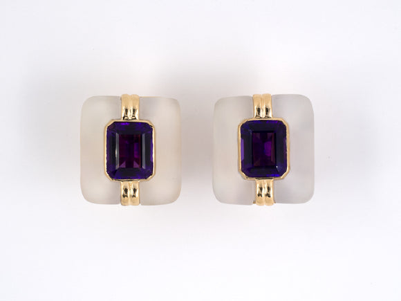 53797 - Gold Crystal Amethyst Cushion Earrings