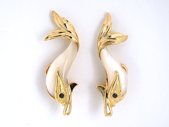 53808 - Gold Pearl Sapphire Dolphin Earrings