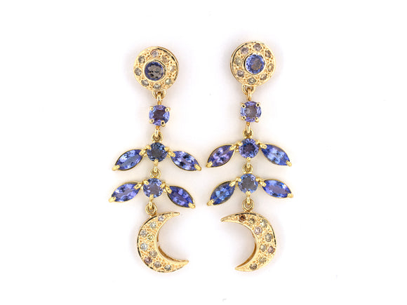 53826 - SOLD - Gold Tanzanite Diamond Crescent Moon Drop Earrings