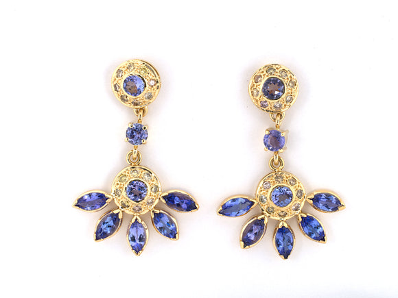 53827 - Gold Diamond Tanzanite Dangle Spray Earrings