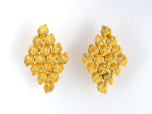53837 - SOLD - Lalaounis Gold Navette Corrugated Ball Earrings