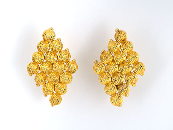 53837 - SOLD - Lalaounis Gold Navette Corrugated Ball Earrings