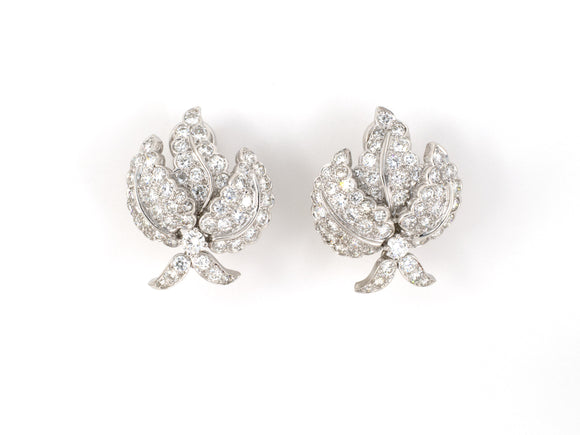 53840 - Circa 1950 Platinum Diamond Floral Earrings