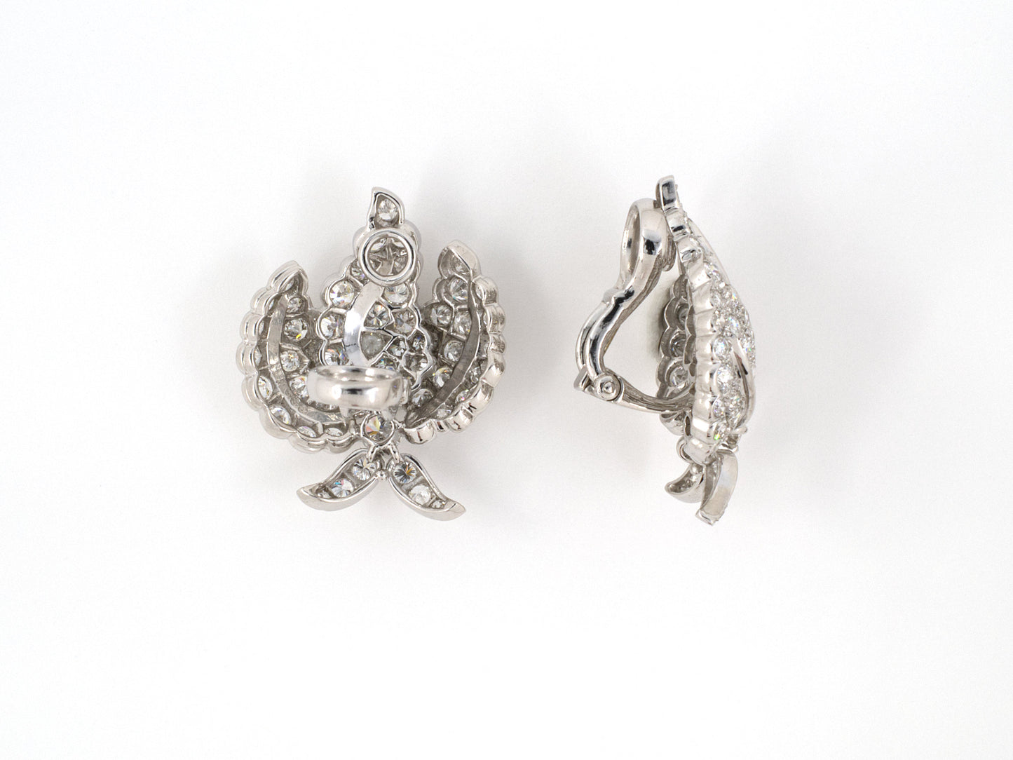 53840 - Circa 1950 Platinum Diamond Floral Earrings