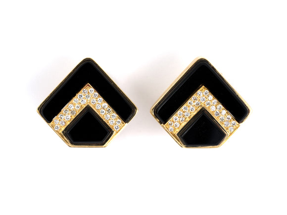 53873 - Marina B Gold Diamond Black Onyx French Earrings