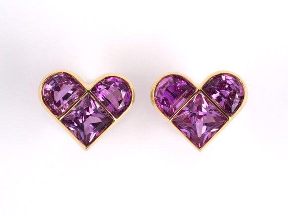 53878 - Gold Pink Sapphire Heart Shape Stud Earring