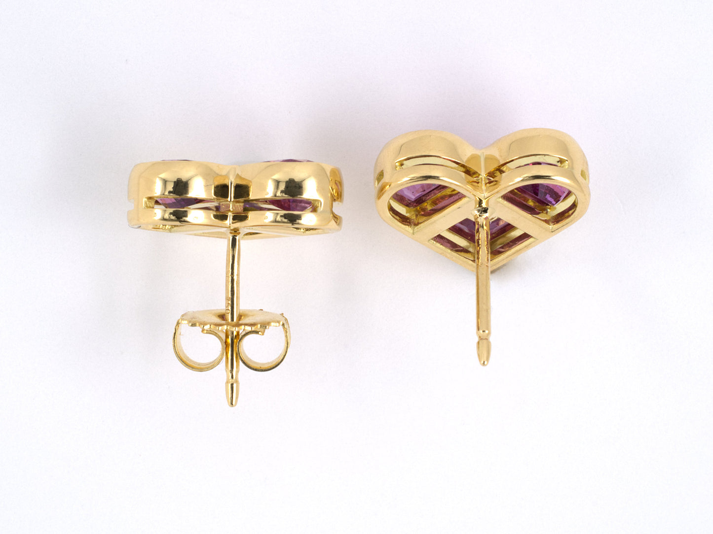 53878 - Gold Pink Sapphire Heart Shape Stud Earring