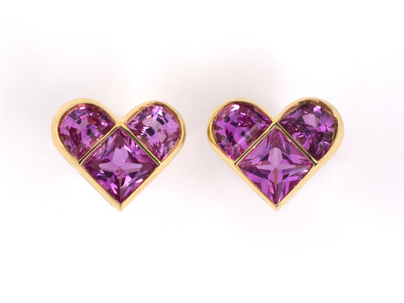 53879 - Gold Pink Sapphire Heart Shape Stud Earring