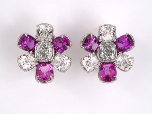 53888 - Cerro Platinum GIA Diamond AGL Pink Sapphire Cluster Earrings