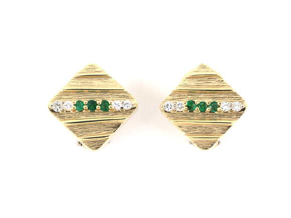 53933 - SOLD - Gold Emerald Diamond Sabi Finish Earrings