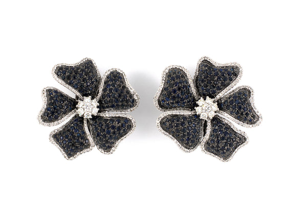 53943 - Gold Diamond Sapphire Pansy Flower Earrings