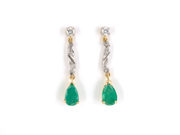 53946 - Platinum Gold Diamond Emerald Dangle Drop Earrings