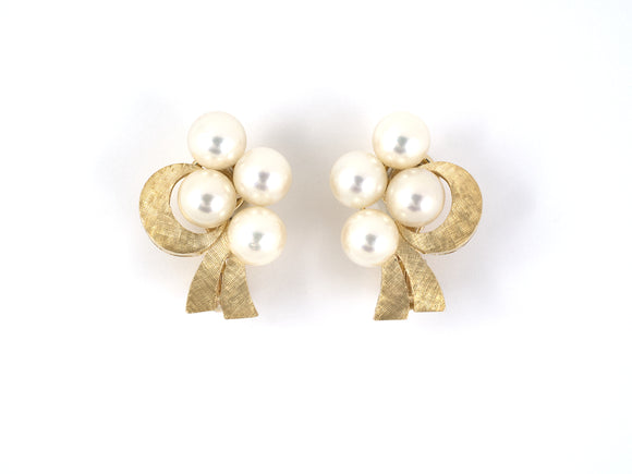 53948 - SOLD - Gold Pearl Clover Swirl Earrings