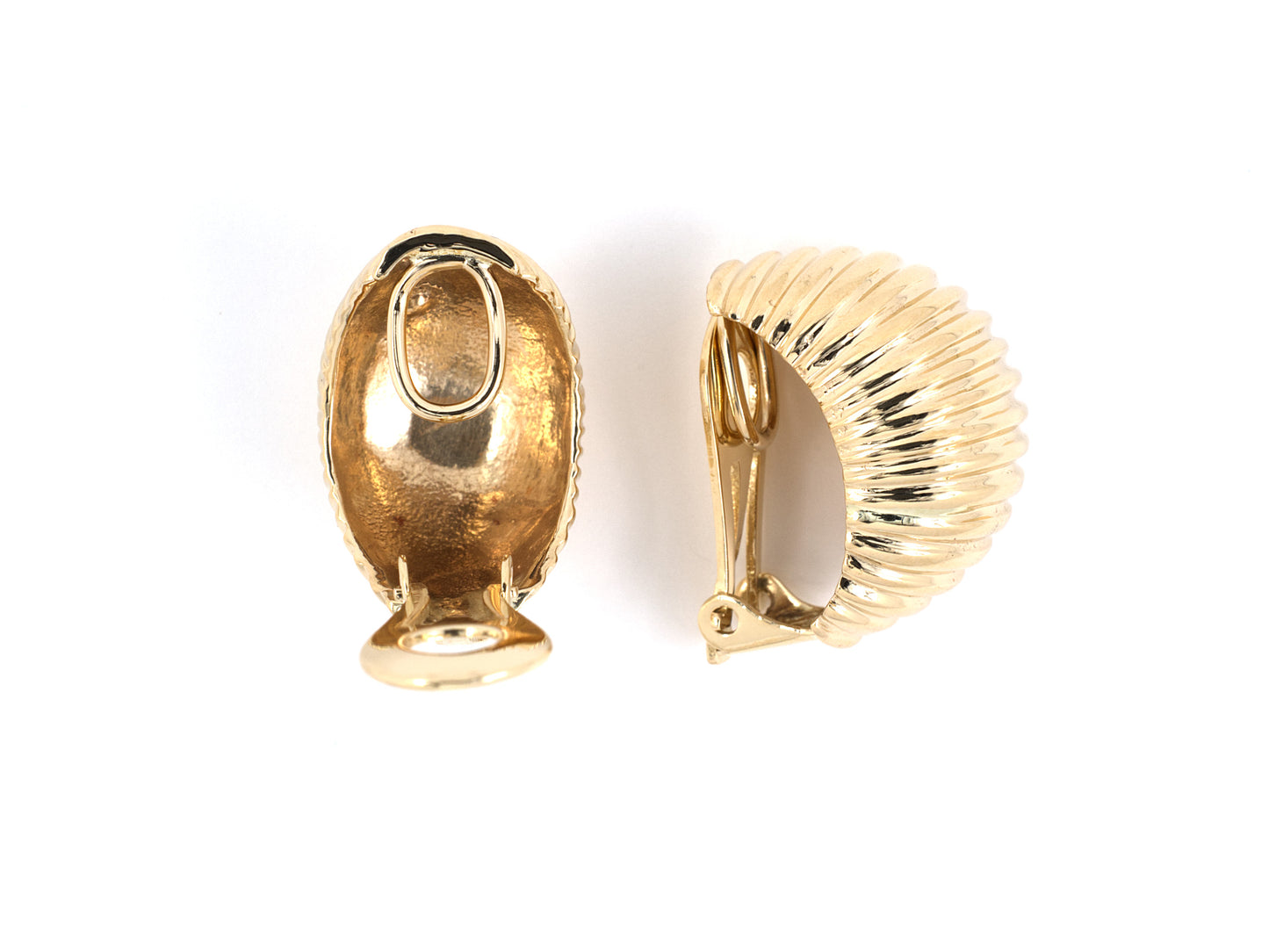 53956 - SOLD - Jost Gold Corrugated Shrimp Hoop Earrings