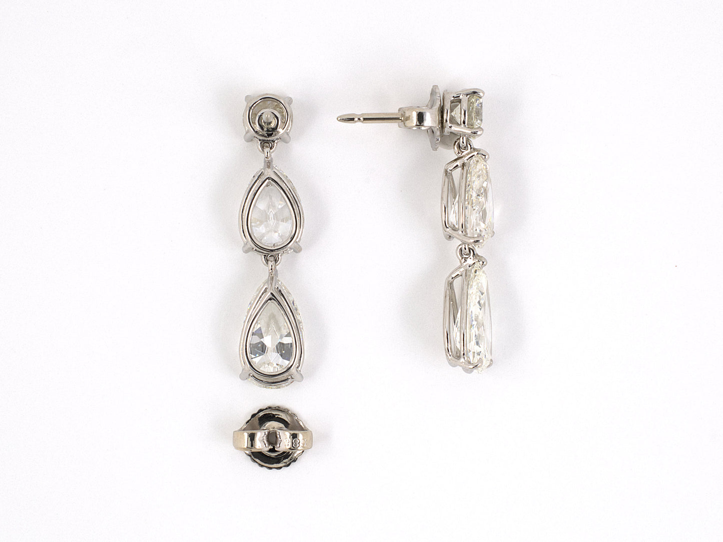 53961 - SOLD - Platinum Diamond 3 Stone Drop Dangle Earrings