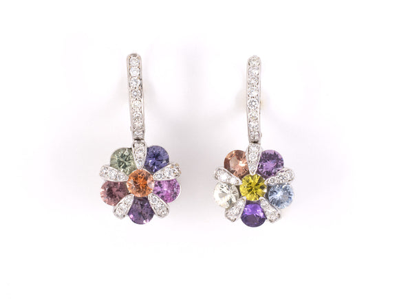 53966 - Sidney Garber Gold Diamond Multi Color Sapphire Drop Earrings
