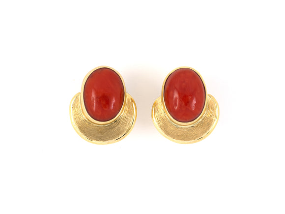 53972 - SOLD - Gold Coral Bezel Set Tiered Sabi Finish Earrings