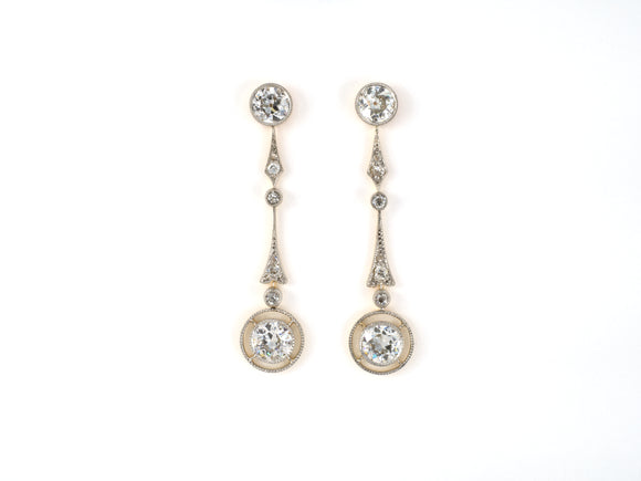 53973 - SOLD - Edwardian Platinum Gold Diamond Rose Cut Diamond Drop Dangle Earrings
