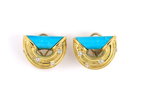 53980 - SOLD - Christopher Walling Gold Turquoise Diamond Earrings