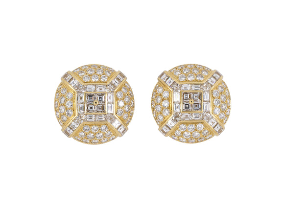 53994 - SOLD - Circa 1988 Bulgari Gold Diamond Pave Domed French Earrings
