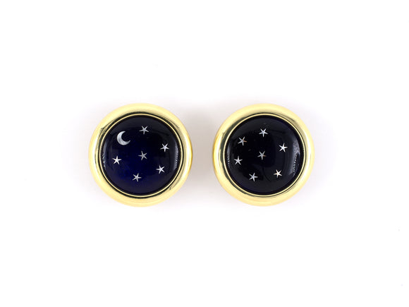53999 - Gold Frame Silver Stars Moon Blue Sky Porcelain Earrings