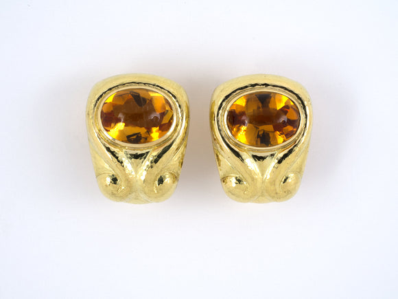 54024 - De Vroomen Gold Citrine Scroll Design Earrings