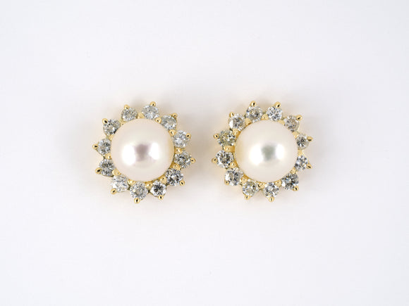 54041 - SOLD - Gold Diamond Pearl Cluster Earrings