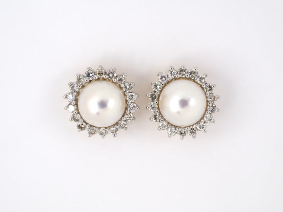 54042 - SOLD - Gold Diamond Pearl Cluster Earrings