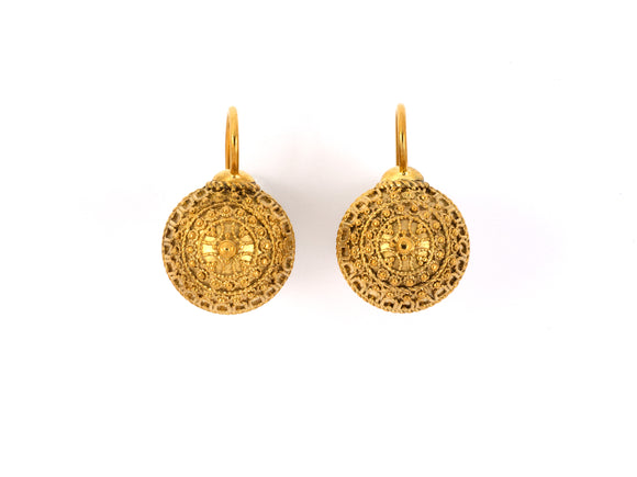 54046 - Circa 1870 Victorian Etruscan Revival Gold Beaded Ball Kidney Wire Earrings