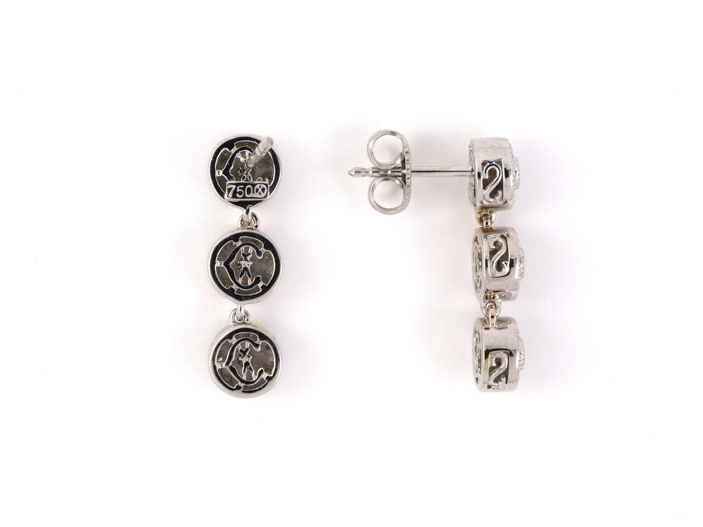 54056 - SOLD - Gold Diamond Cluster Drop Earrings