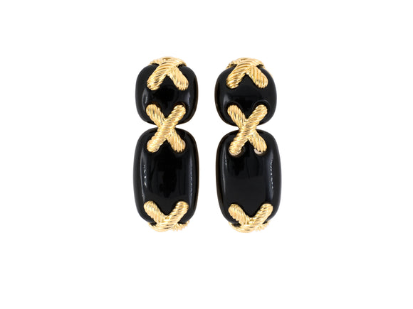 54057 - Circa 1960s Van Cleef & Arpels X Gold Onyx Dangle Drop Earrings