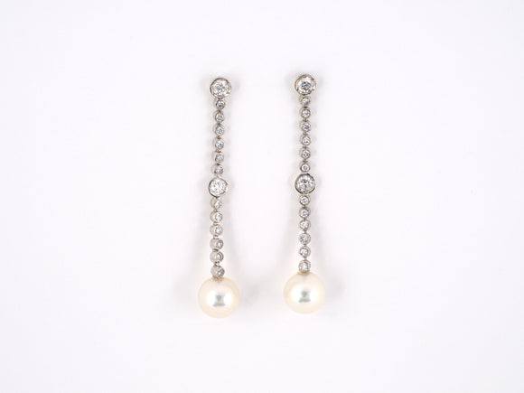 54066 - SOLD - Gold Diamond Pearl Drop Dangle Earrings